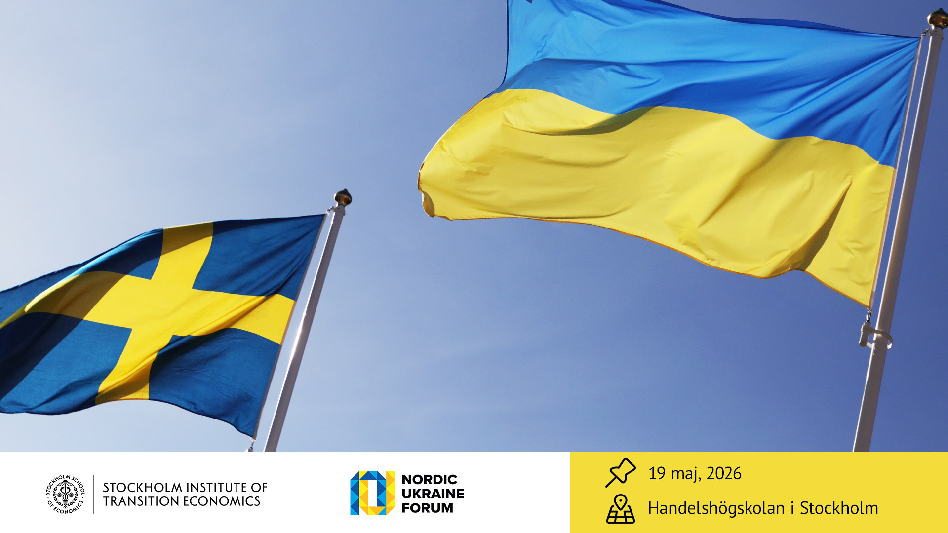 VADSTENA, SWEDEN- 26 MARCH 2022: The Swedish flag and the Ukrainian flag the during Saturday in Vadstena, Sweden.