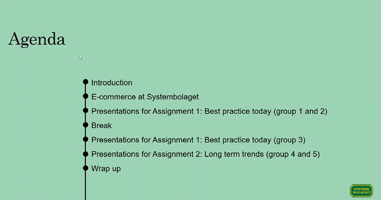 PPT slide showing the agenda for a workshop, a timeline with the basis, including an introduction and group assignments.