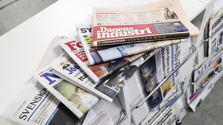 MOTALA, SWEDEN- 19 MARCH 2020: Picture of newspapers in a library.