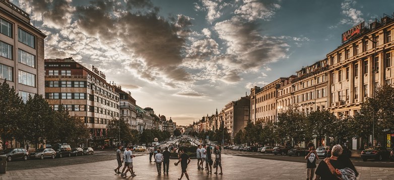 Image of people at a square in Prague