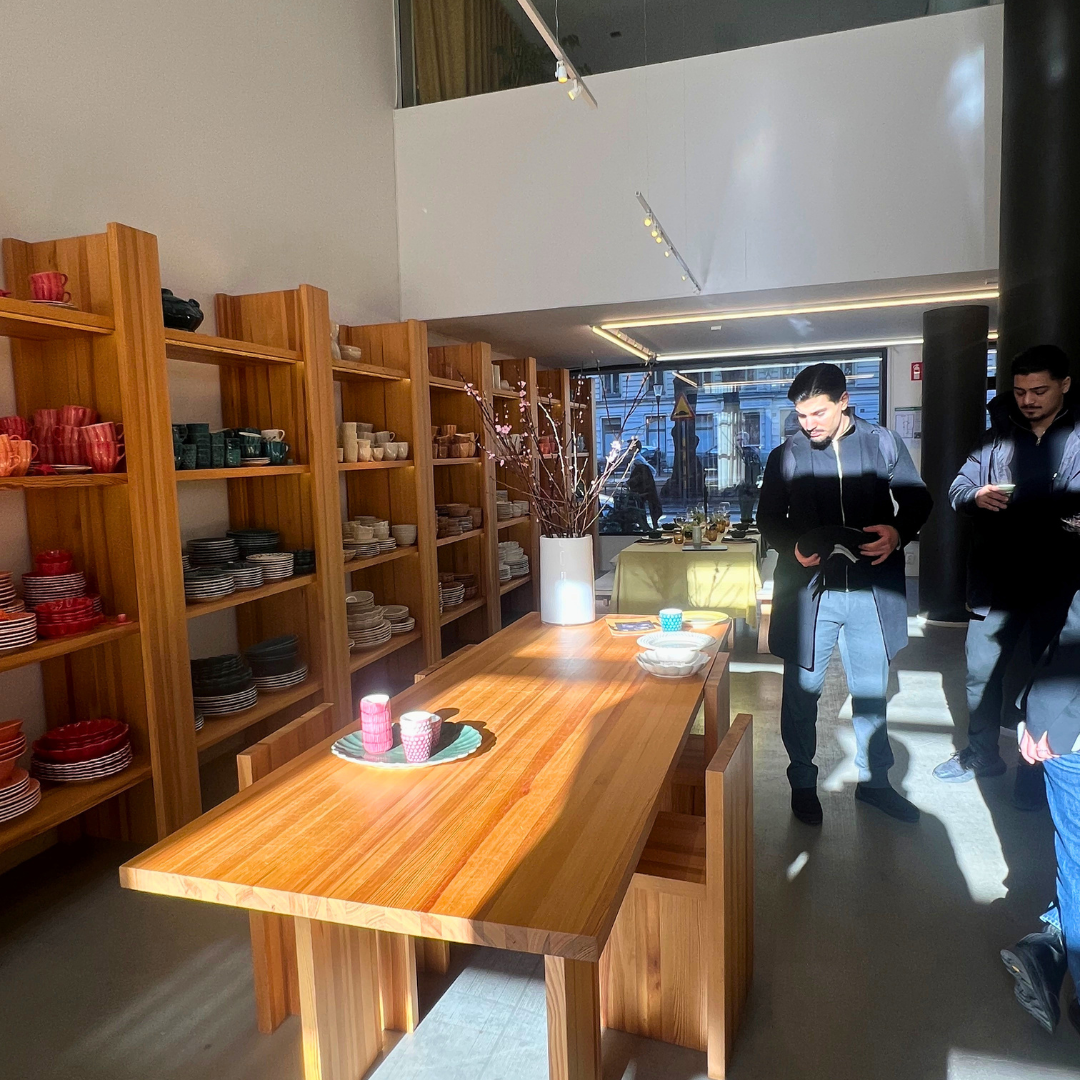 Students at Mateus flagshop store in Stockholm.