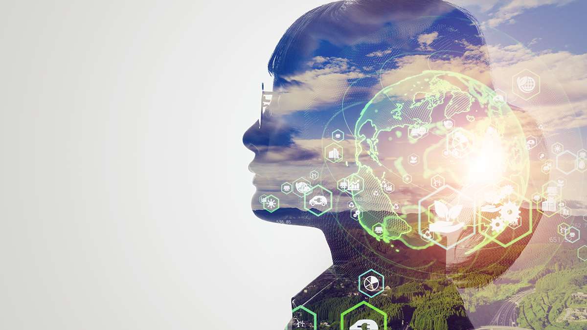 AI and environmental technology concept. Sustainable development goals.