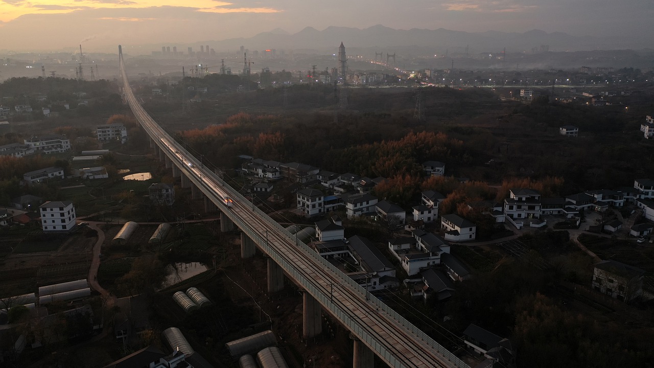 High speed train in an urban setting in China