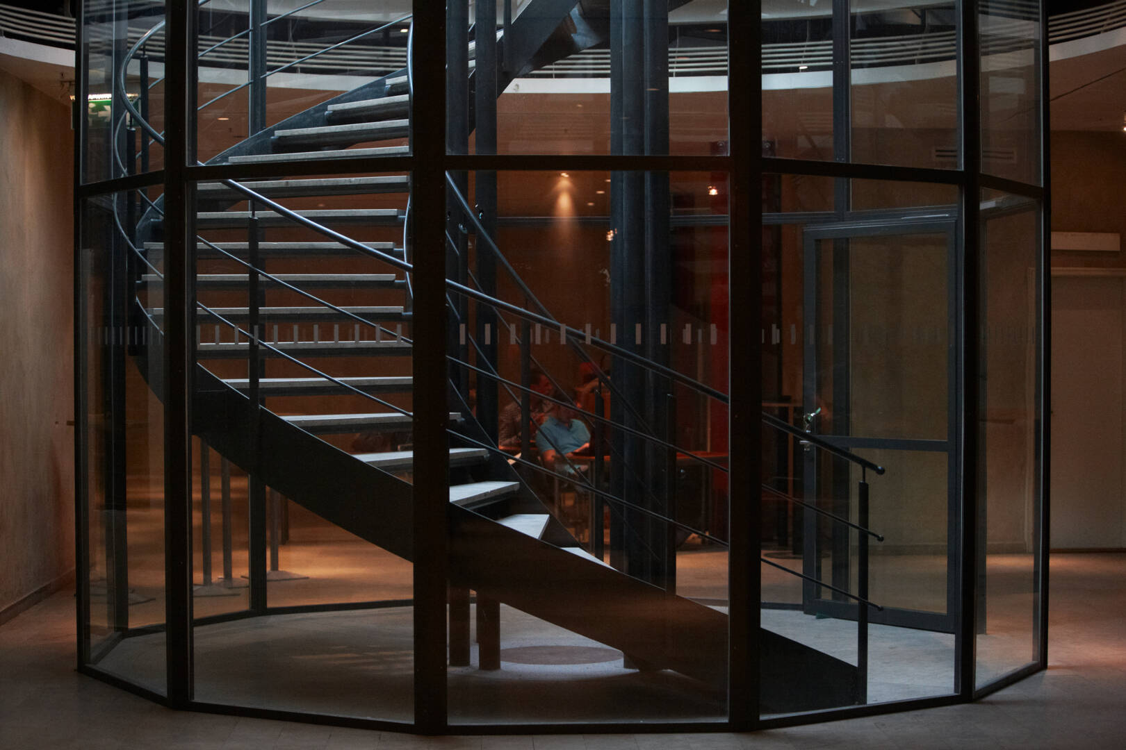 stairway with glass walls