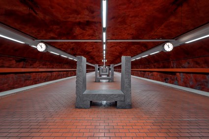 Richard Nonas sculptures at Skarpnäck subway station
