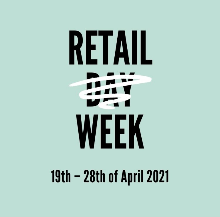 Text only on pastel green plate: Retail (the word Day erased showing week instead)  April 19-28, 2021