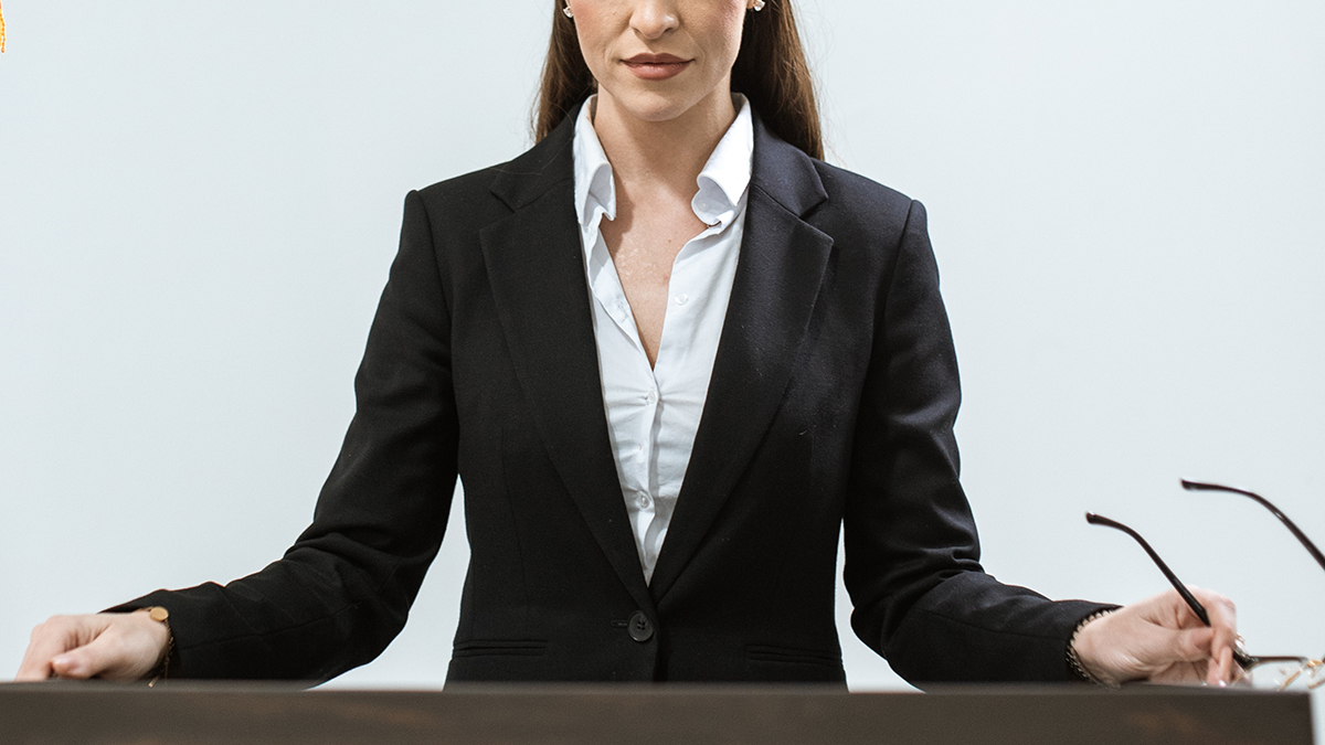 Woman standing and make a speech