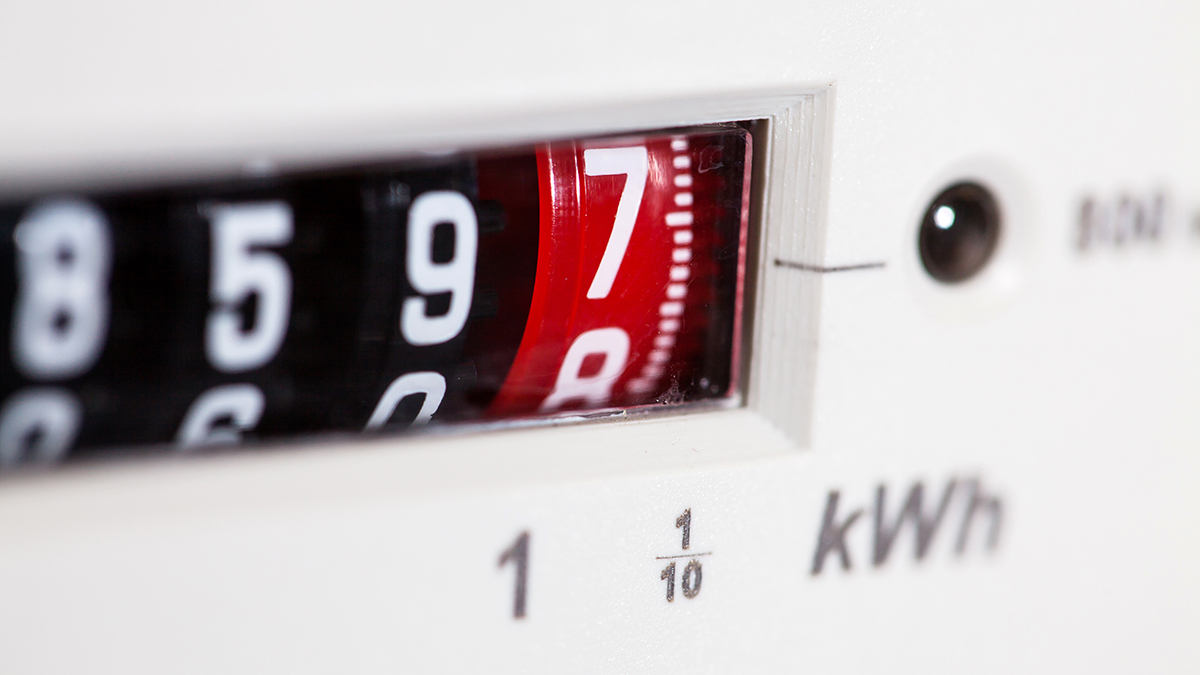 Electric meter  display and dials close-up. Concept for soaring energy prices, price rise, inflation, cost of living and tariffs.