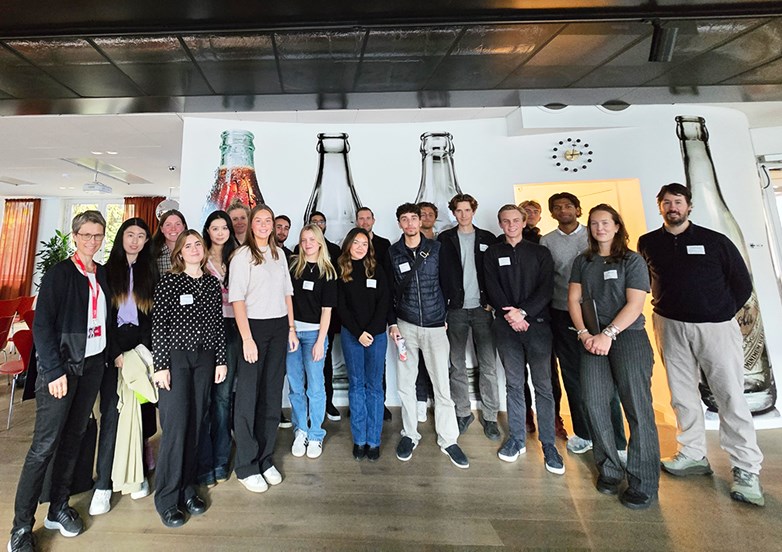 Group of students at Coca-Cola Europacific Partner's HQ in Jordbro.
