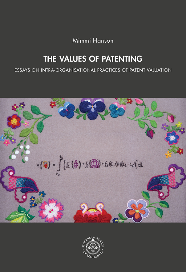 The front cover of the book features a photo of a fabric with an equation symbolizing the dissertation embroidered in the center, surrounded by colorful embroidered flowers.