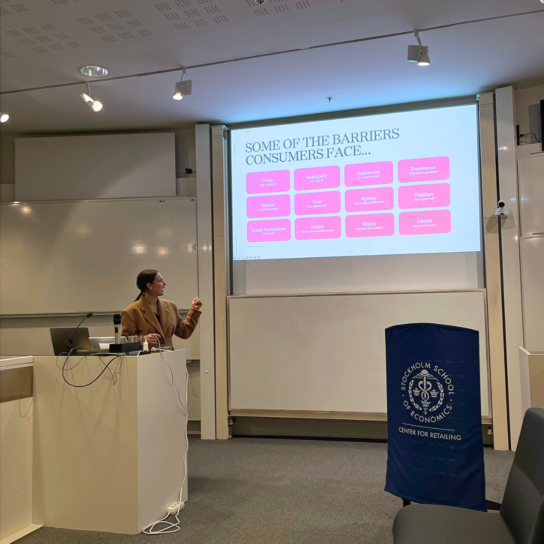 Cecilia Nyquist, Sustainability Strategist at Mission Anew holds a presentation.