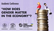 Gender pay equality concept. man and woman on a stack of coins.
