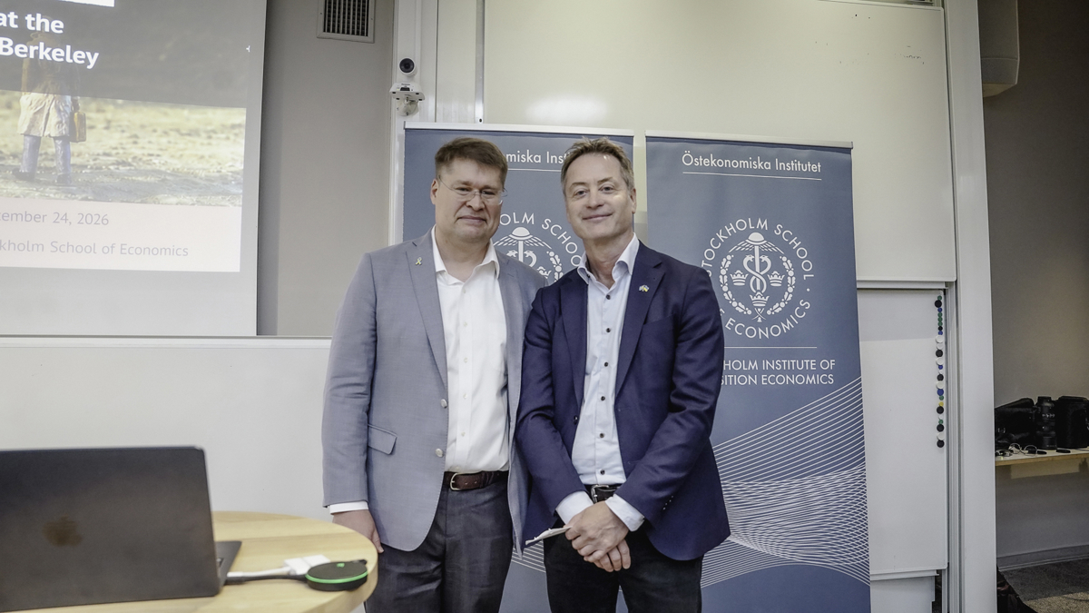 Photo of Yuriy Gorodnichenko and Torbjörn Becker. Photo: Dominick Nilsson