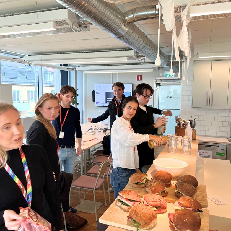Students grabbing fika at Accenture's head office in Stockholm.