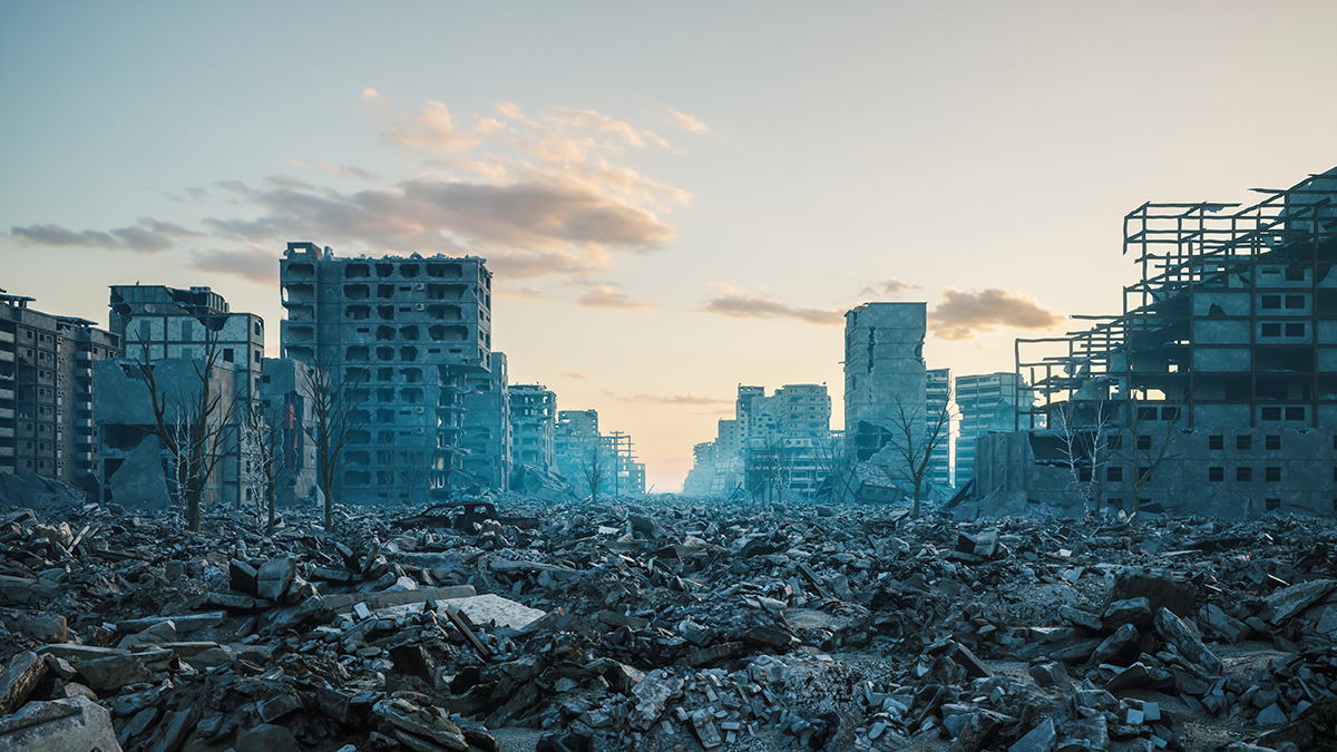 Ruined city in Ukraine