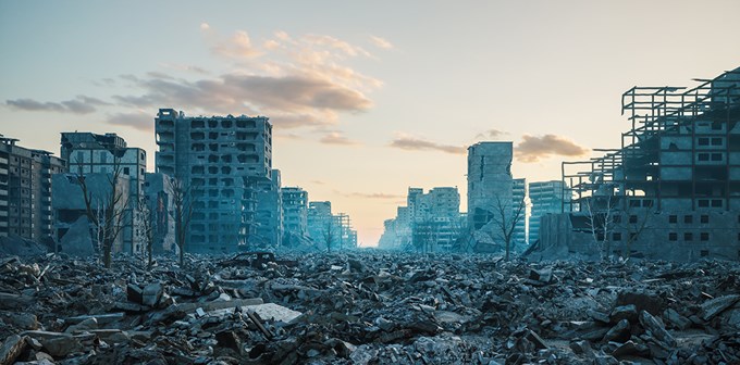Ruined city in Ukraine