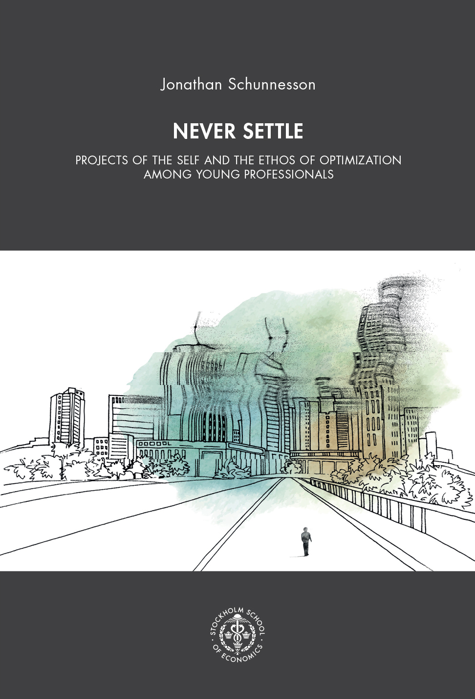 Image of the book's front cover: an illustration showing a person walking alone on a an empty road and in the background you can see city buildings and trees.