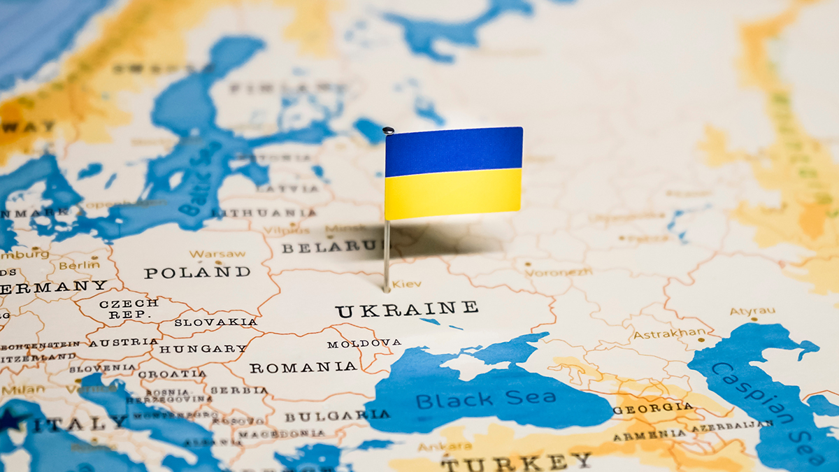 the Flag of ukraine in the world map