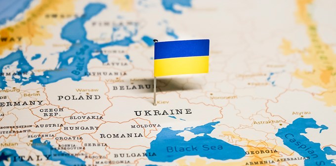 the Flag of ukraine in the world map