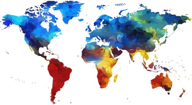 Colourful world map painting