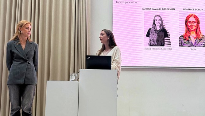 Sandra Cavalli-Björkman, Senior Business Controller. and Beatrice Borgh, Planner presenting at H&M HQ.