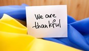 We are thankful - card with lettering on yellow blue colors ukrainian flag