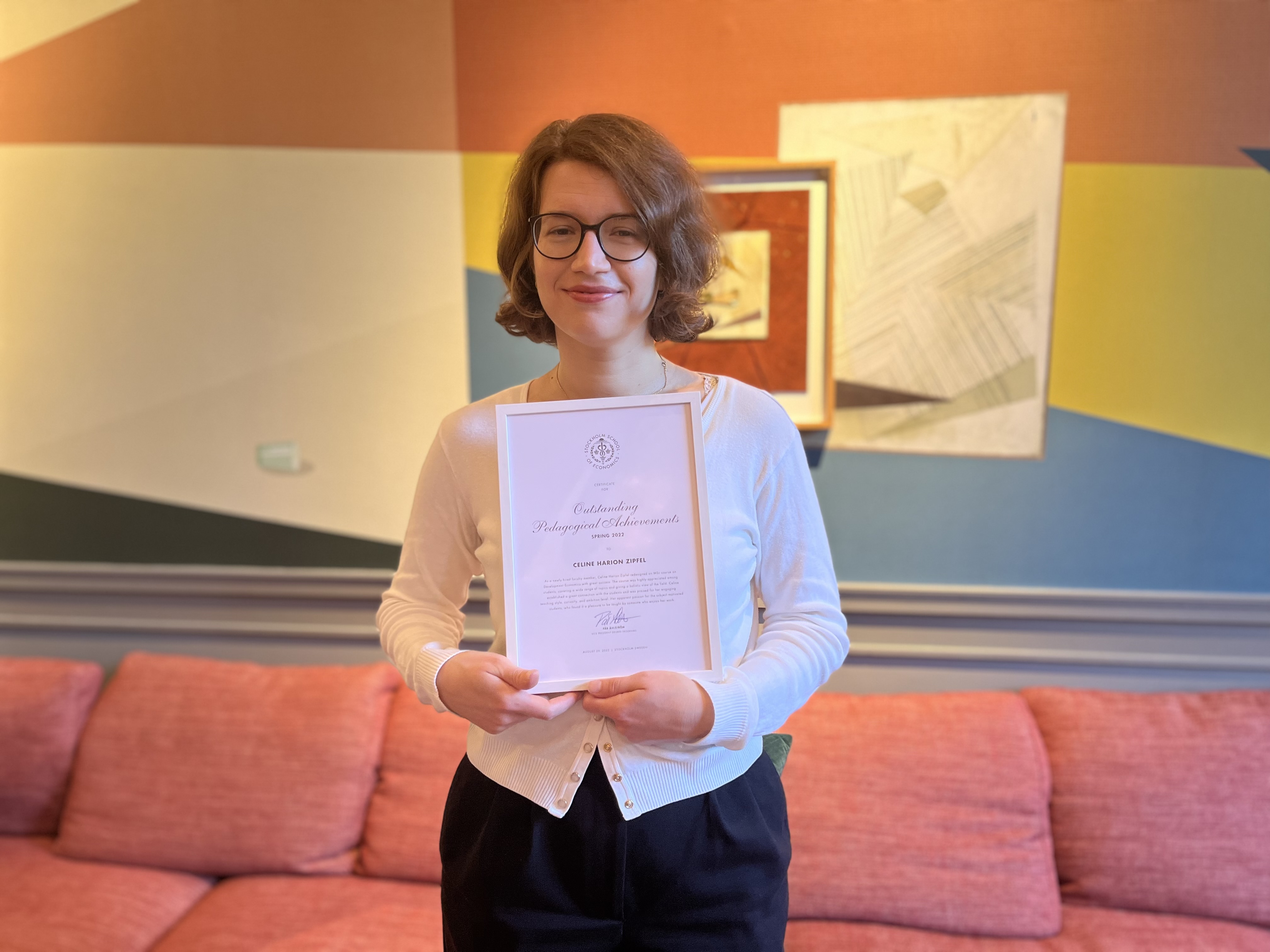 Celine with the certificate