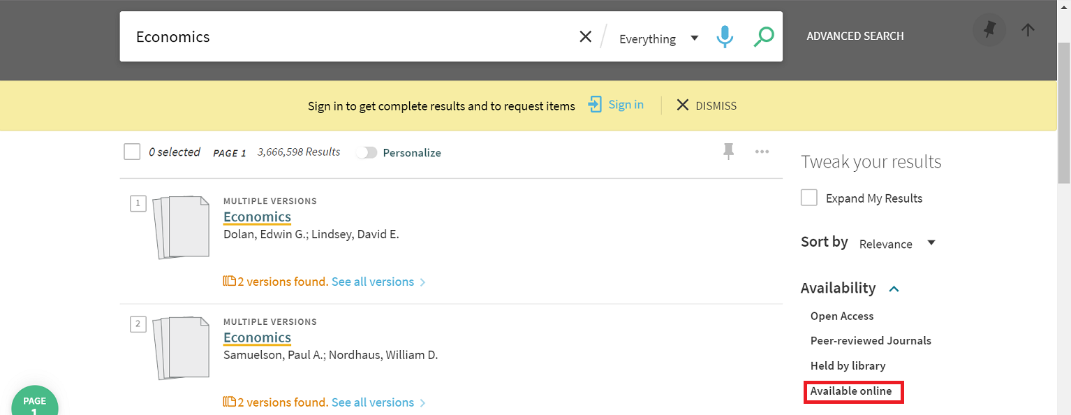 Finding e-books 3 Screen shot with information on how to tweak the results