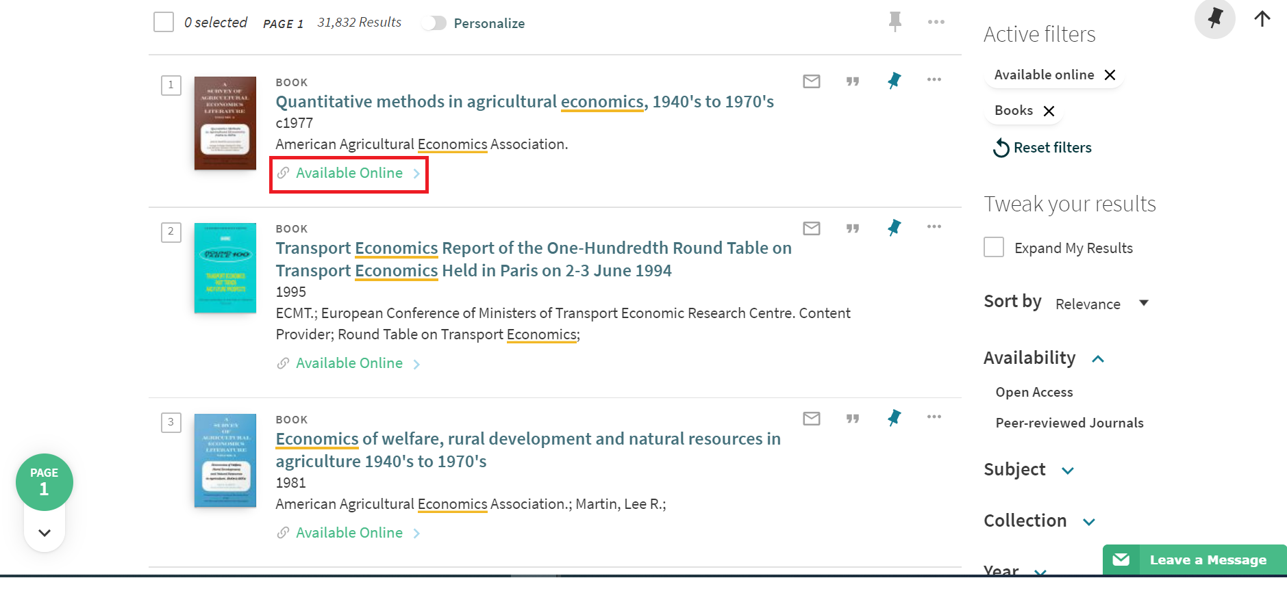 Finding e-books 6 Screen shot with information on where to click to get to the full text.