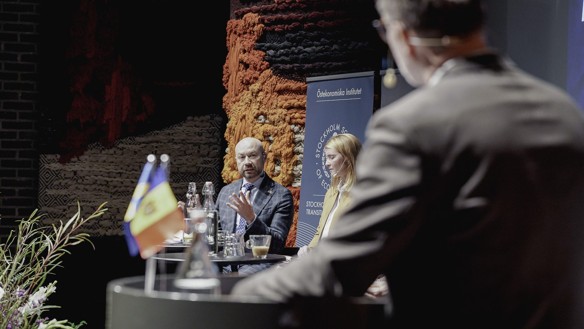 Photo of Viorel Ursu, Moldovan Ambassador to Sweden, during the panel discussion "Democratic resilience, disinformation and EU accession".
