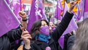 Istanbul, Turkey, March 3, 2024: Prior to March 8, International Women's Day, numerous feminist groups and women's rights associations in Istanbul orchestrated a protest along the Kadikoy district.