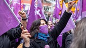 Istanbul, Turkey, March 3, 2024: Prior to March 8, International Women's Day, numerous feminist groups and women's rights associations in Istanbul orchestrated a protest along the Kadikoy district.
