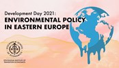 Earth melting. Text: Development Day 2021: Environmental policy  in Eastern Europe