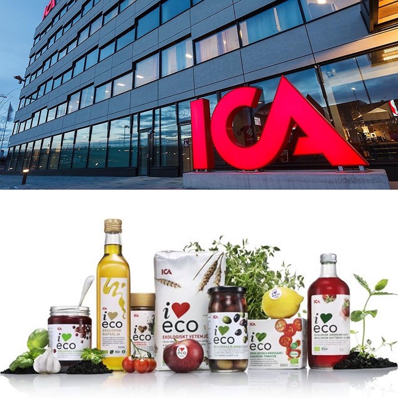 Picture of ICA HQ and a range of  ICA's  private label I love Eco combined.