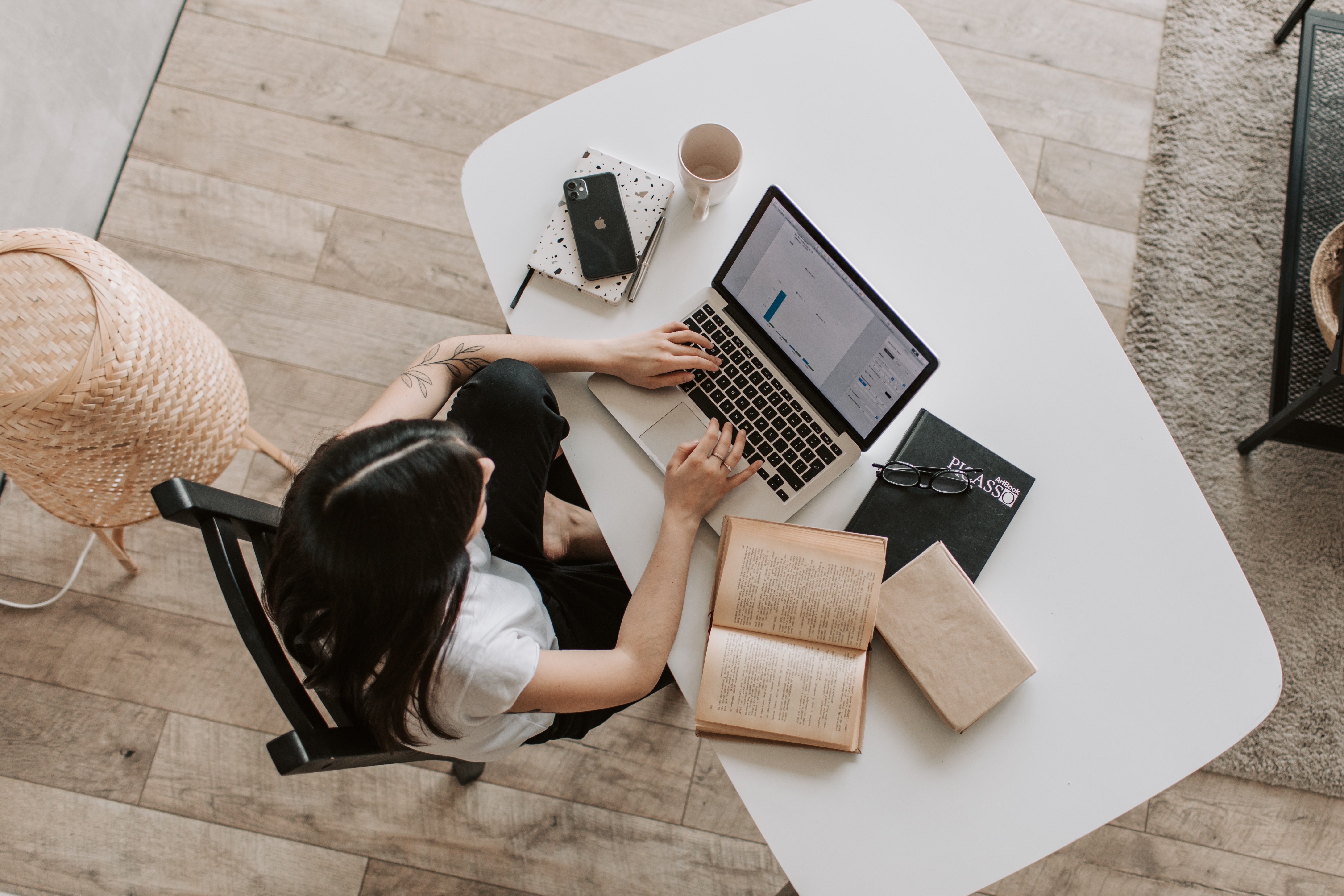 woman studying in front of computer