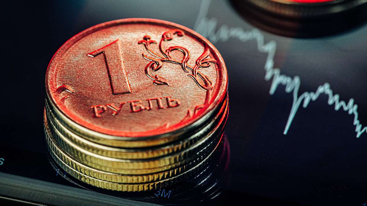 Ruble exchange chart on international stock exchanges. Close up.