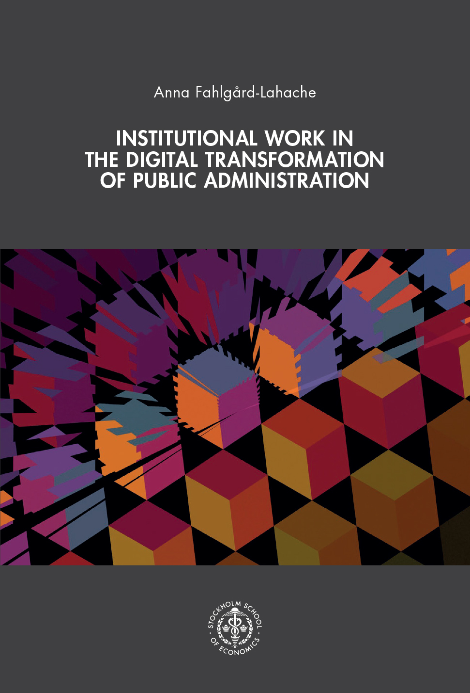 Image of book cover showing an illustration with abstract orange, purple, red, blue and yellow cube design on white background.