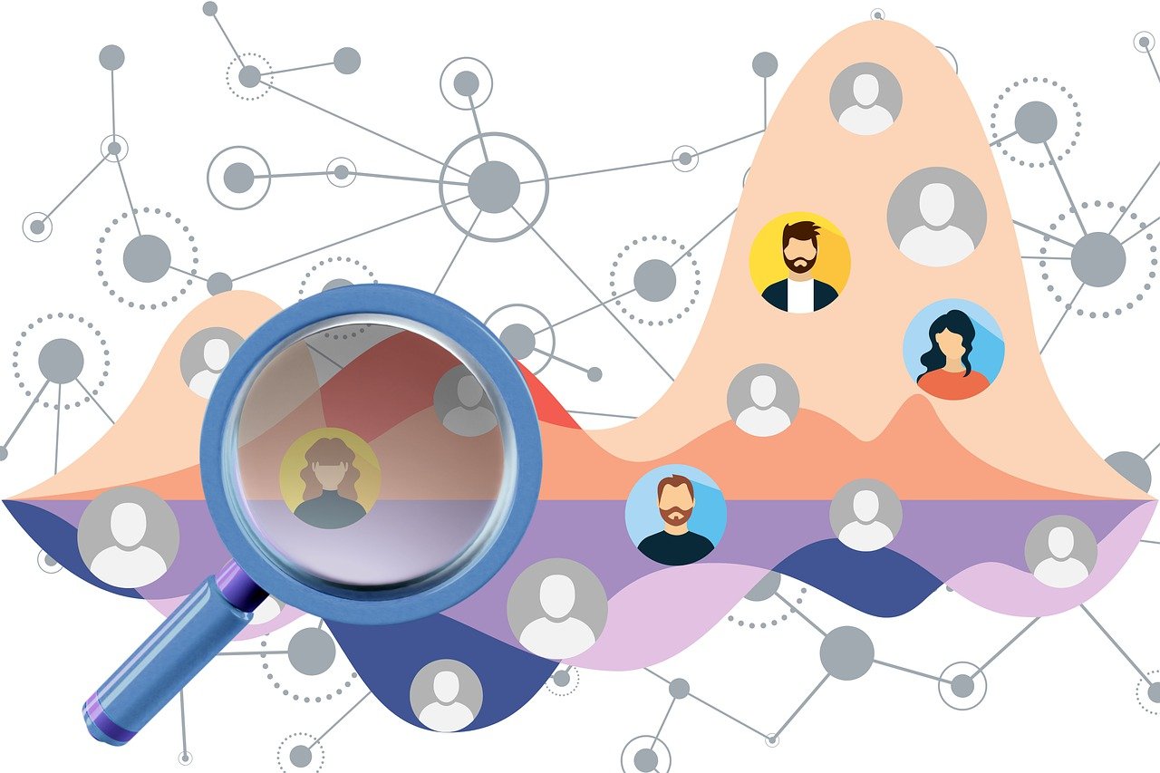 Illustration of people, circles and graphs