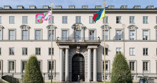 school with flags