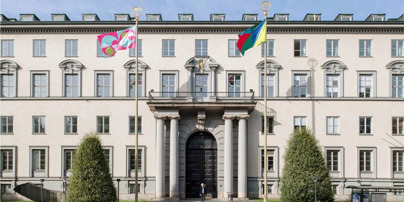 school with flags