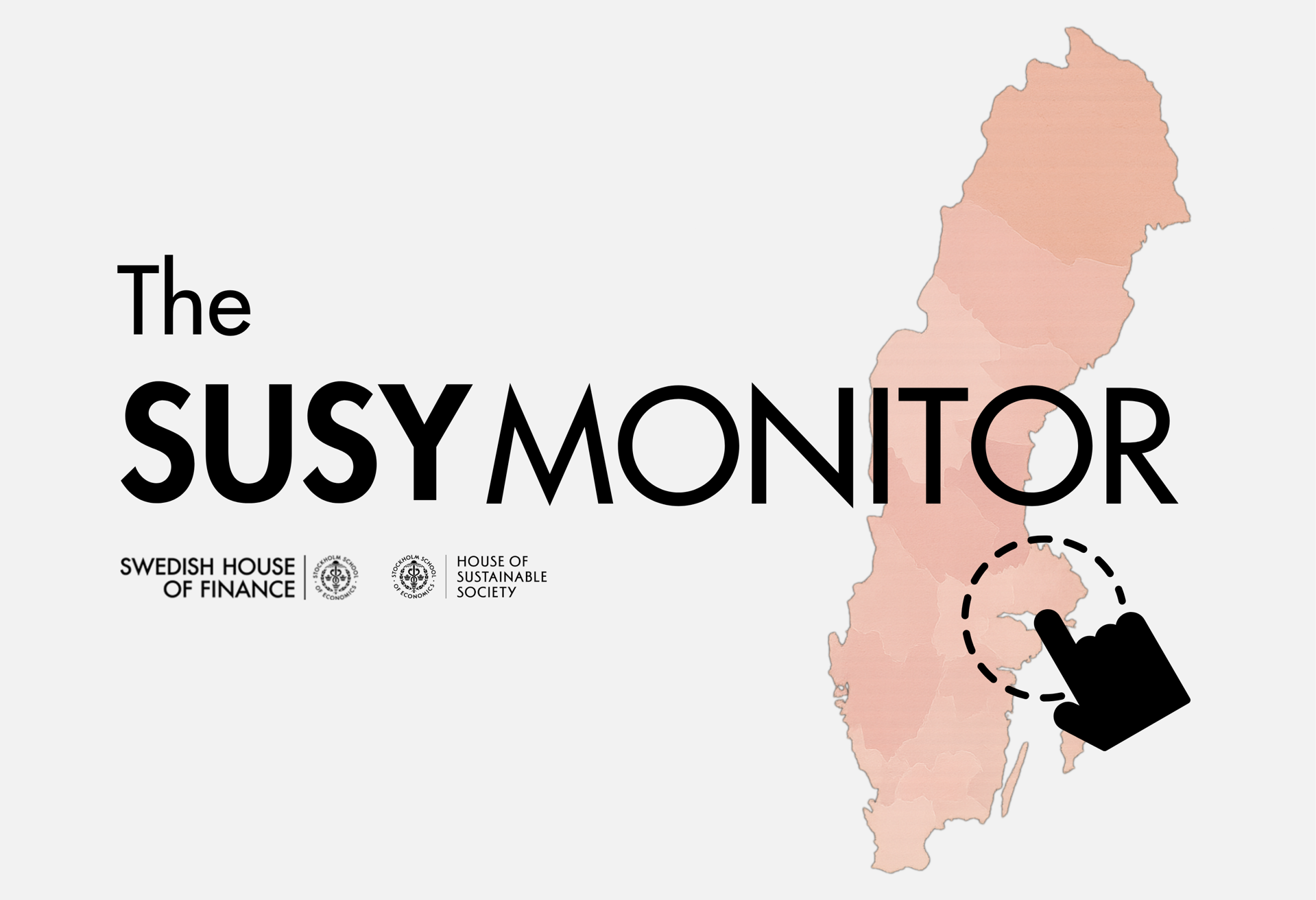 Logo for the SUSY Monitor: a map of Sweden in pink with the text "the SUSY Monitor" and the Swedish House of Finance and House of Sustainable Society logos.
