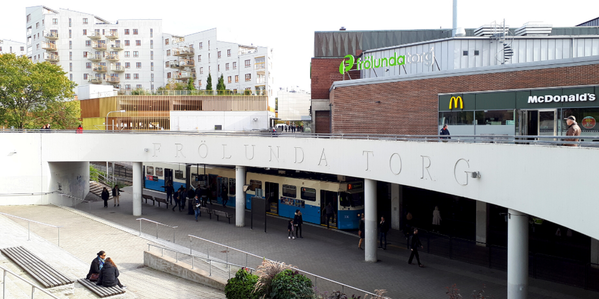 Image of Frölunda Torg, a shopping mall and subway station in Sweden
