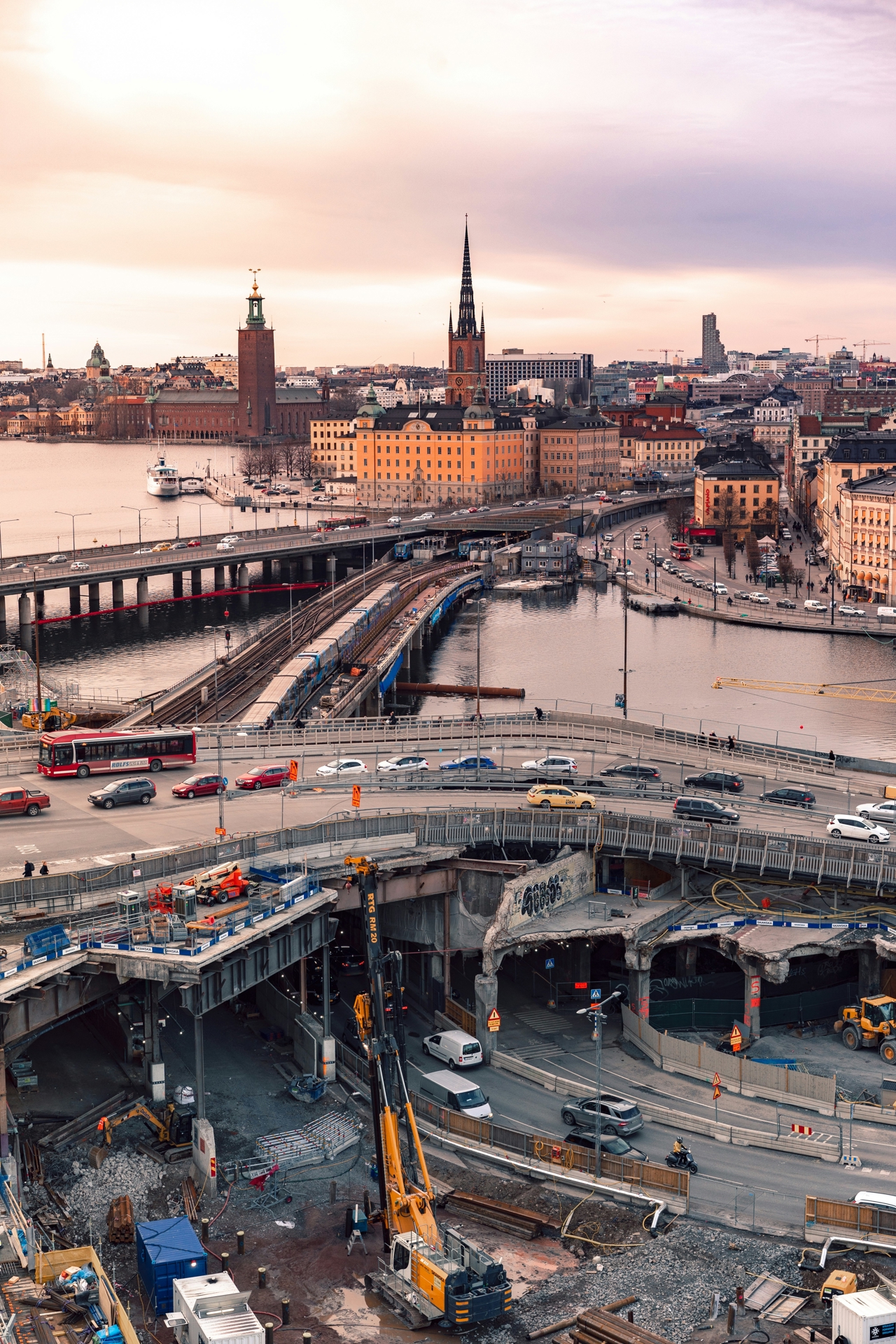 Ongoing construction work on road infrastructure in Stockholm, the capital of Sweden.
